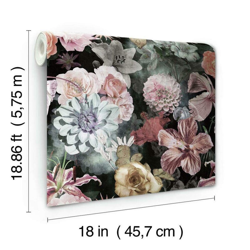 RoomMates RMK11719RL Pink and Green Vintage Floral Blooms Peel and Stick Wallpaper - Image 5